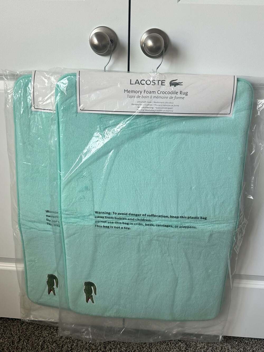 Lacoste Memory Foam Crocodile Rug Beach Glass 19 x 30